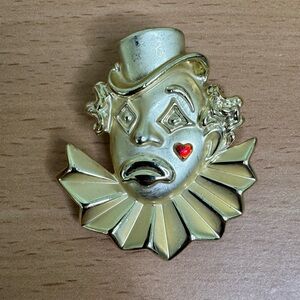AJC Sad Clown Face Brooch Pin with Red Heart on Cheek Steampunk Dramatic Vintage